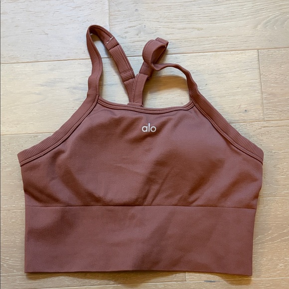 Alo Ribbed Sports Bra in Rust - Picture 3 of 3